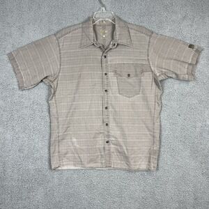 Mountain Hardwear Mens M Shirt Grey Check Snap Up shirt Short Sleeve 100% Cotton
